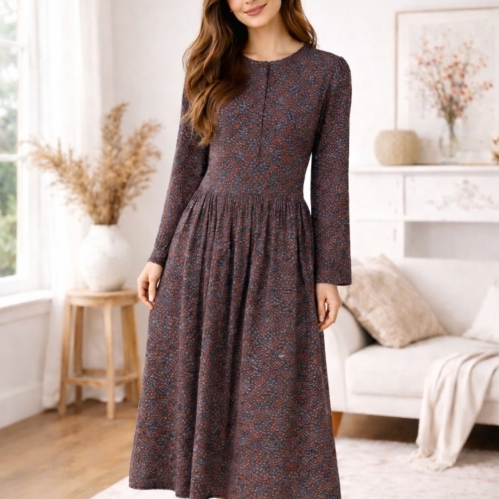 Vintage Laura Ashley Wool Blend Dress Floral Maxi